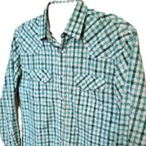 Mens 80s/90s Loud Aqua Blue Western Shirt L